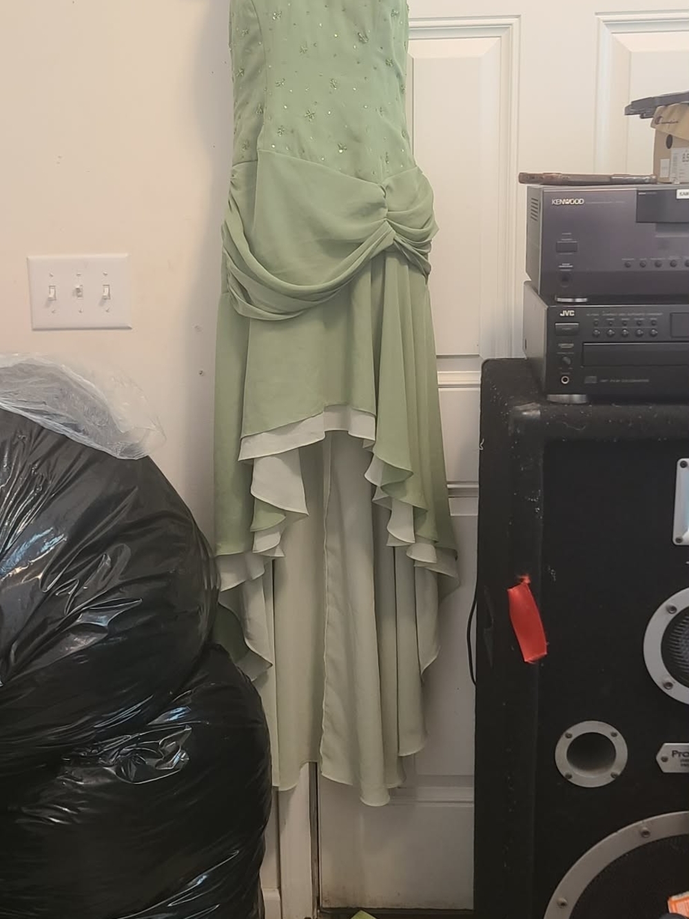Halter Sage Green High-Low Ruffle Dress - Picture 2 of 9